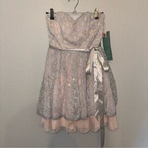 B.Smart Brand Dress Silver and Light Pink Sequin Strapless Dress Size 1